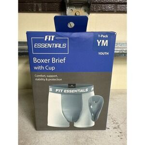 Fit Essentials Kids' Boxer Brief with Cup - White/Gray, YM, Youth/M